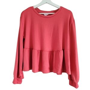 Joe Fresh Jillian Harris Comfy Flowy Ruffle Hem Long Sleeve Shirt Top Me…